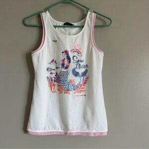 Catimini Girls Tank Top Size 14 Rainbow Embroidery Mermaid Glitter Pink